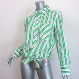 GANNI Striped Wrap Shirt White & Green Cotton Size 38 Long Sleeve Top