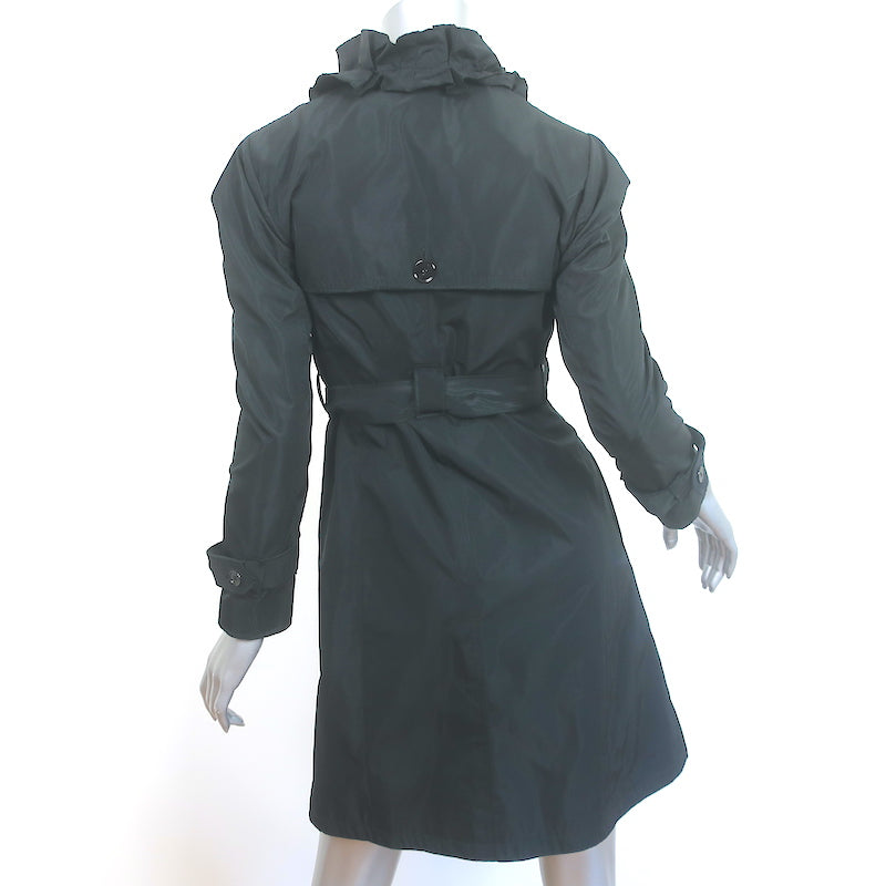 Dolce &amp; Gabbana Ruffled Trench Coat Black Polyester Size 38 Belted Jacket