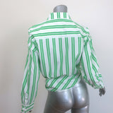 GANNI Striped Wrap Shirt White & Green Cotton Size 38 Long Sleeve Top