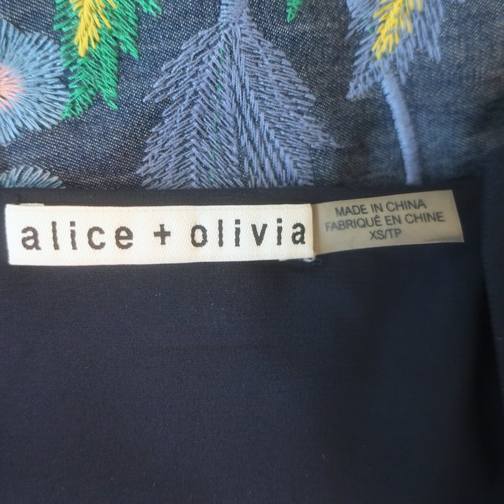 Alice + Olivia Floral-Embroidered Chambray Mini Dress Blue Size Extra Small