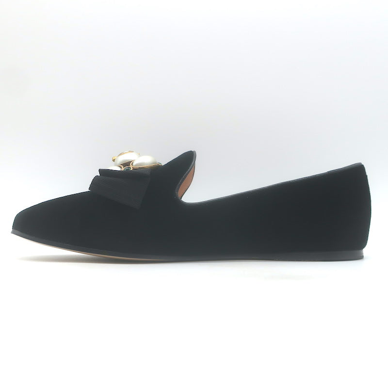 Gucci Etoile Faux Pearl &amp; Bee Embellished Velvet Loafers Black Size 38