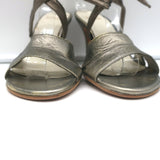 Stuart Weitzman Ankle Wrap Sandals Pewter/Gold Metallic Leather Size 8.5