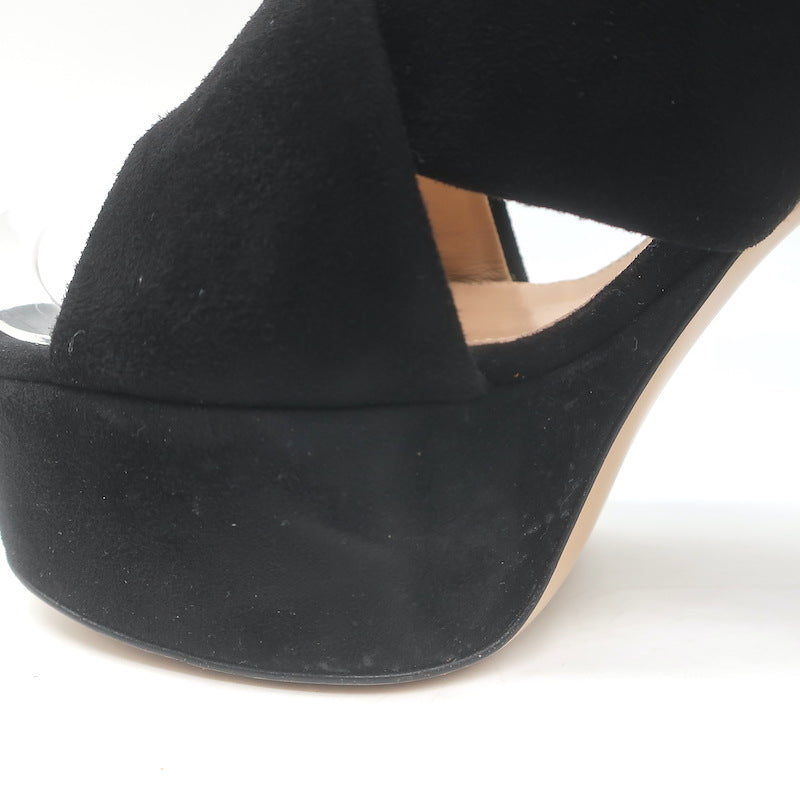 Gianvito Rossi 70 Crisscross Platform Slide Sandals Black Suede Size 39
