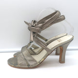 Stuart Weitzman Ankle Wrap Sandals Pewter/Gold Metallic Leather Size 8.5