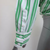 GANNI Striped Wrap Shirt White & Green Cotton Size 38 Long Sleeve Top