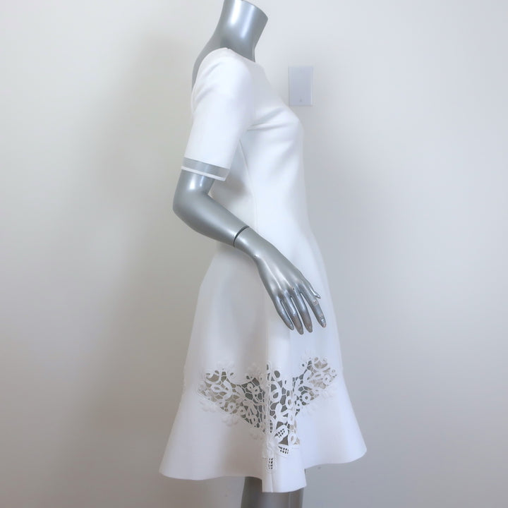 Oscar de la Renta Guipure Lace-Trimmed Dress White Stretch Knit Size Large