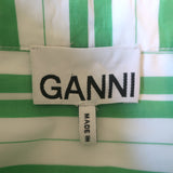 GANNI Striped Wrap Shirt White & Green Cotton Size 38 Long Sleeve Top