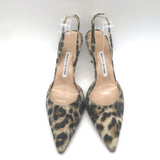 Manolo Blahnik Carolyne Metallic Leopard Print Suede Slingback Pumps Size 41