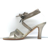 Stuart Weitzman Ankle Wrap Sandals Pewter/Gold Metallic Leather Size 8.5