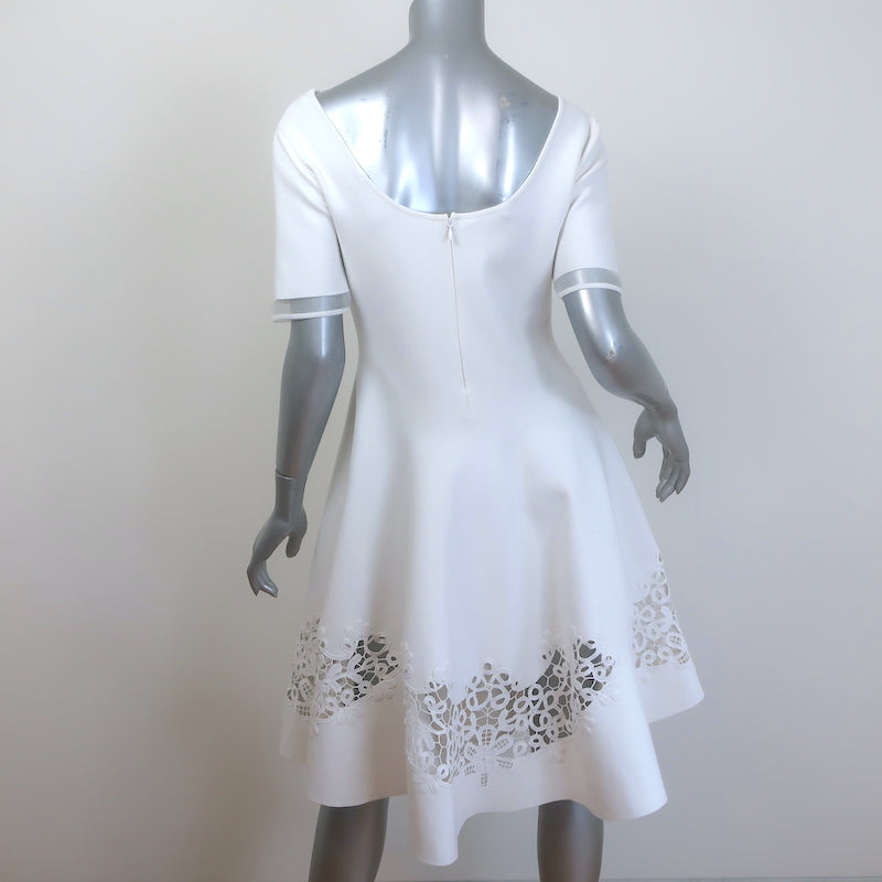Oscar de la Renta Guipure Lace-Trimmed Dress White Stretch Knit Size Large