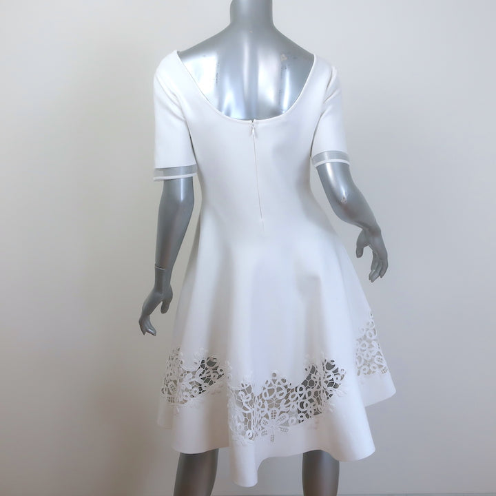 Oscar de la Renta Guipure Lace-Trimmed Dress White Stretch Knit Size Large