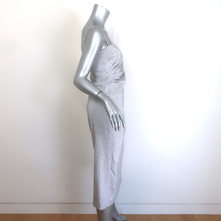 Vince Ticking Stripe Draped Midi Dress Blue/White Linen-Cotton Size 2 NEW