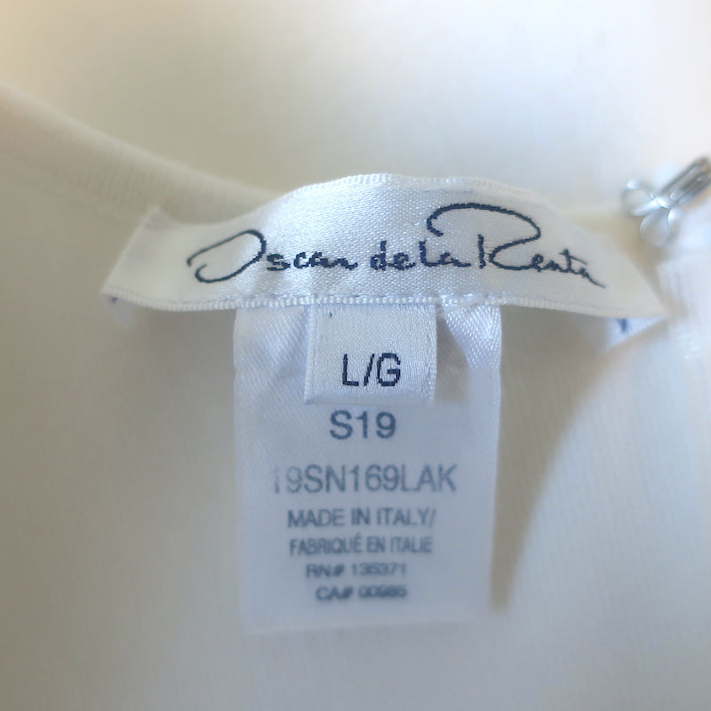 Oscar de la Renta Guipure Lace-Trimmed Dress White Stretch Knit Size Large