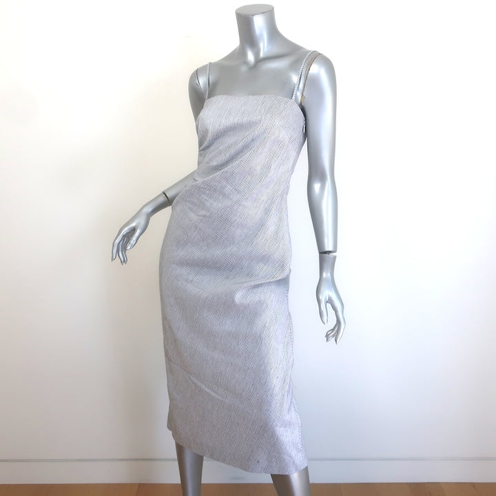 Vince Ticking Stripe Draped Midi Dress Blue/White Linen-Cotton Size 2 NEW