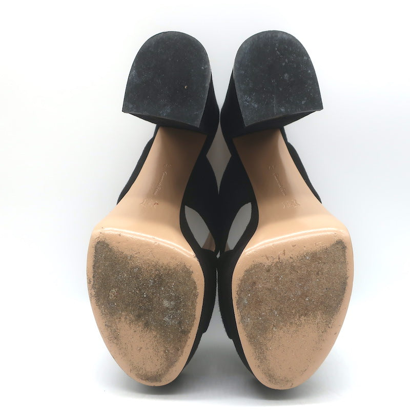 Gianvito Rossi 70 Crisscross Platform Slide Sandals Black Suede Size 39