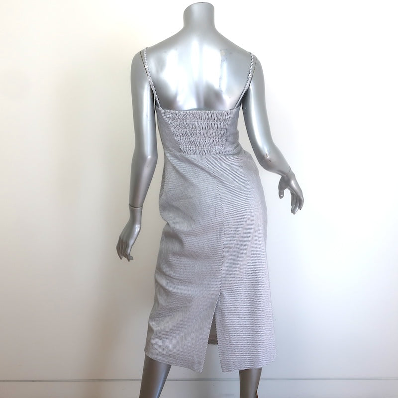 Vince Ticking Stripe Draped Midi Dress Blue/White Linen-Cotton Size 2 NEW