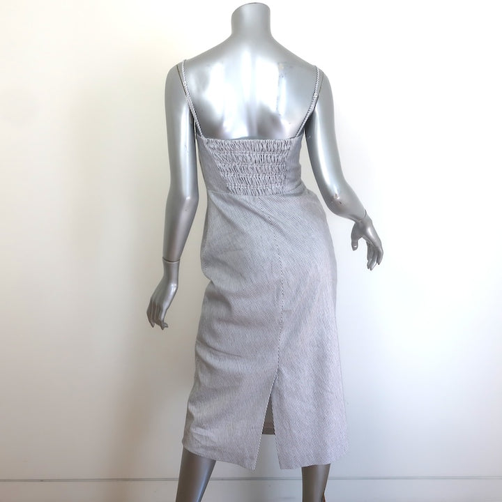 Vince Ticking Stripe Draped Midi Dress Blue/White Linen-Cotton Size 2 NEW