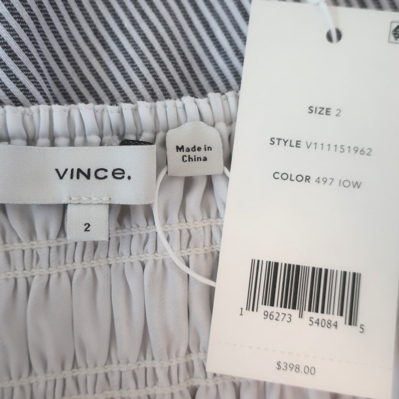 Vince Ticking Stripe Draped Midi Dress Blue/White Linen-Cotton Size 2 NEW