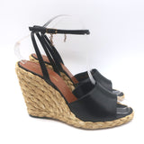 Saint Laurent Paloma 95 Espadrille Wedge Sandals Black Leather Size 38 NEW