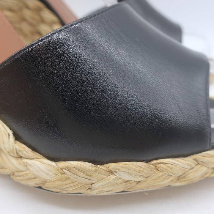 Saint Laurent Paloma 95 Espadrille Wedge Sandals Black Leather Size 38 NEW