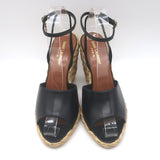 Saint Laurent Paloma 95 Espadrille Wedge Sandals Black Leather Size 38 NEW