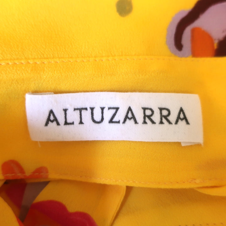 Altuzarra Cold Shoulder Midi Dress Yellow Floral Print Silk Crepe Size 38