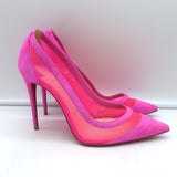 Christian Louboutin Galativi Pointed Toe Pumps Hot Pink Suede & Mesh Size 37.5