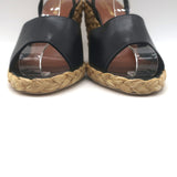 Saint Laurent Paloma 95 Espadrille Wedge Sandals Black Leather Size 38 NEW