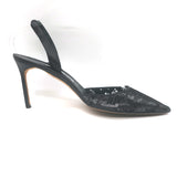 Manolo Blahnik Carolyne Metallic Laser Cut Slingback Pumps Black Size 42