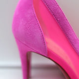 Christian Louboutin Galativi Pointed Toe Pumps Hot Pink Suede & Mesh Size 37.5