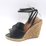Saint Laurent Paloma 95 Espadrille Wedge Sandals Black Leather Size 38 NEW