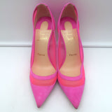 Christian Louboutin Galativi Pointed Toe Pumps Hot Pink Suede & Mesh Size 37.5