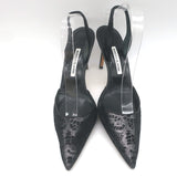 Manolo Blahnik Carolyne Metallic Laser Cut Slingback Pumps Black Size 42
