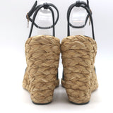 Saint Laurent Paloma 95 Espadrille Wedge Sandals Black Leather Size 38 NEW