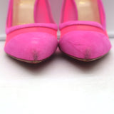 Christian Louboutin Galativi Pointed Toe Pumps Hot Pink Suede & Mesh Size 37.5