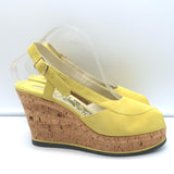 Salvatore Ferragamo Ida Cork Platform Wedge Sandals Yellow Suede Size 38.5