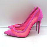 Christian Louboutin Galativi Pointed Toe Pumps Hot Pink Suede & Mesh Size 37.5