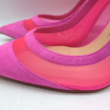 Christian Louboutin Galativi Pointed Toe Pumps Hot Pink Suede & Mesh Size 37.5