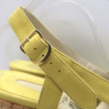 Salvatore Ferragamo Ida Cork Platform Wedge Sandals Yellow Suede Size 38.5