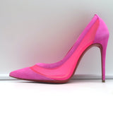 Christian Louboutin Galativi Pointed Toe Pumps Hot Pink Suede & Mesh Size 37.5