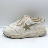 Golden Goose Running Sole Sneakers White & Silver Metallic Leather Size 38
