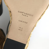 Saint Laurent Paloma 95 Espadrille Wedge Sandals Black Leather Size 38 NEW