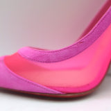 Christian Louboutin Galativi Pointed Toe Pumps Hot Pink Suede & Mesh Size 37.5