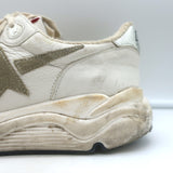 Golden Goose Running Sole Sneakers White & Silver Metallic Leather Size 38