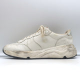 Golden Goose Running Sole Sneakers White & Silver Metallic Leather Size 38