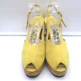 Salvatore Ferragamo Ida Cork Platform Wedge Sandals Yellow Suede Size 38.5
