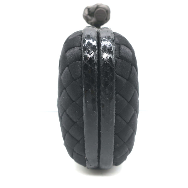 Bottega Veneta Knot Clutch Black Snakeskin-Trimmed Intrecciato Satin