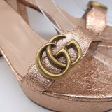 Gucci GG Marmont Ankle Strap Platform Sandals Pink Metallic Leather Size 38