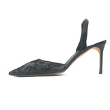 Manolo Blahnik Carolyne Metallic Laser Cut Slingback Pumps Black Size 42