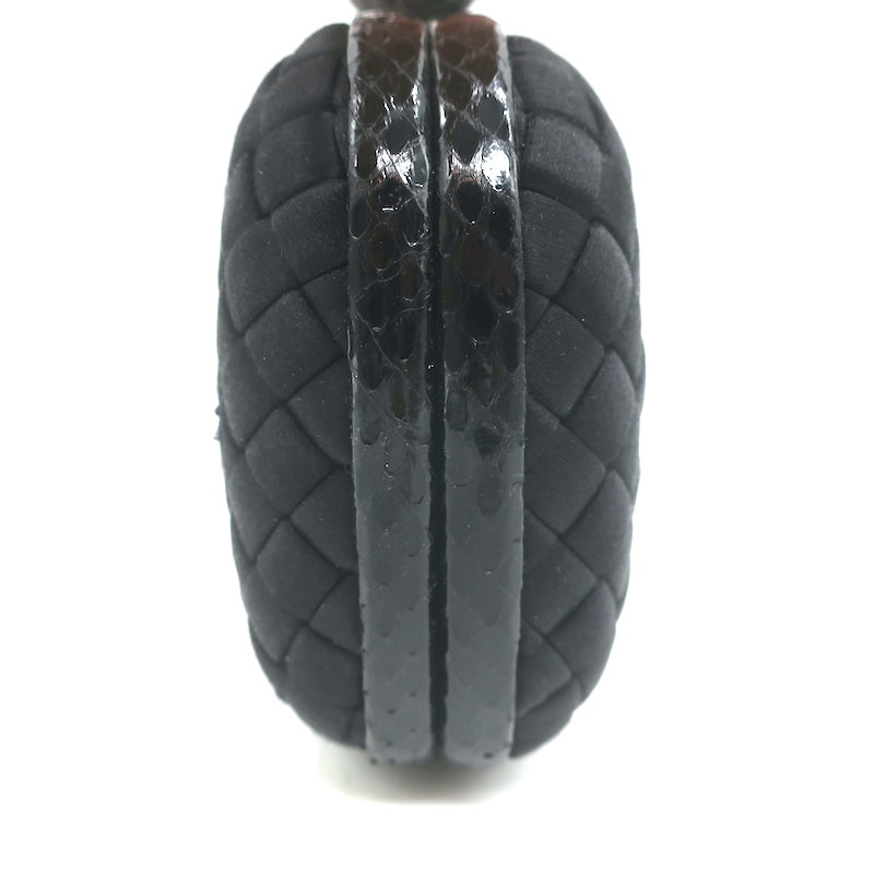 Bottega Veneta Knot Clutch Black Snakeskin-Trimmed Intrecciato Satin